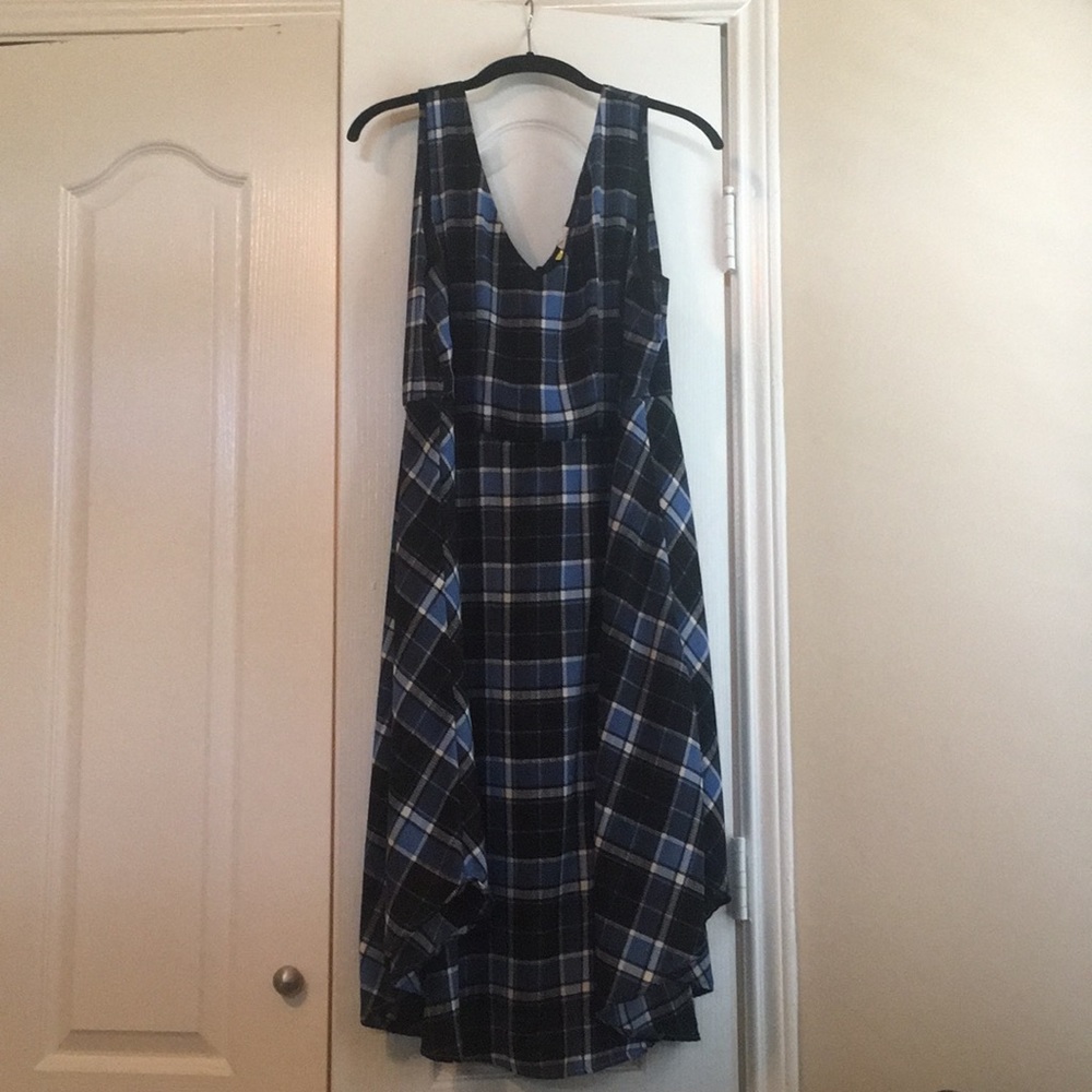 Blue Plaid sleeveless midi dress